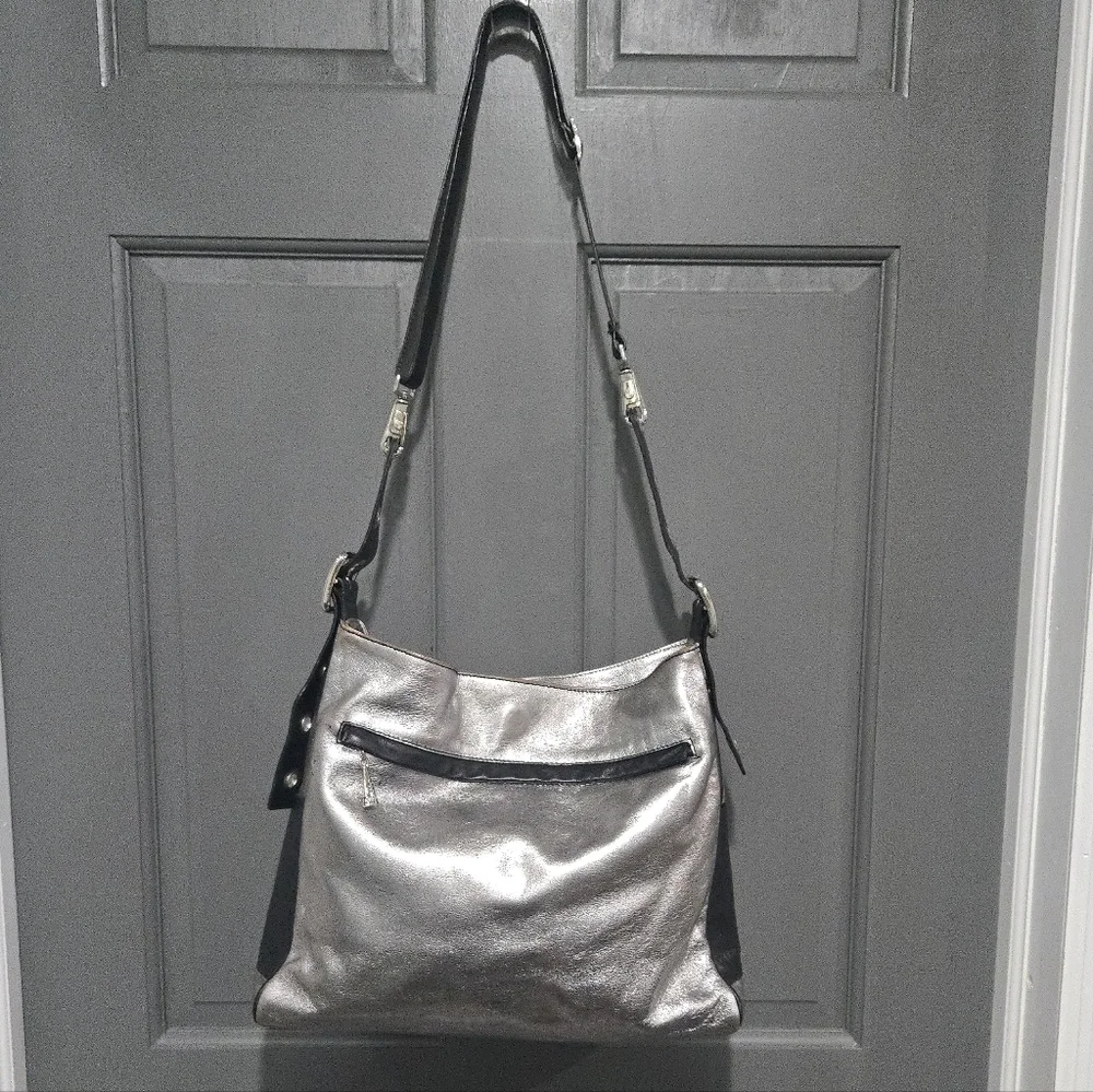 Silver and Black Leather Hobo Bag Purse